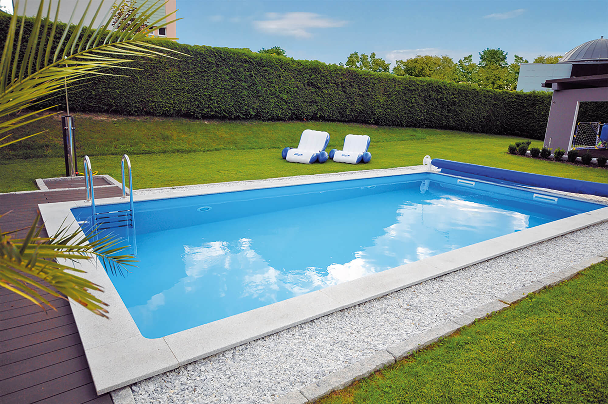 KWAD Styropor Pool Gran Canaria Komplettset 6,0 x 3,0 x 1,5m mit 0,8 mm Innenhülle blau inkl. Edelstahlleiter